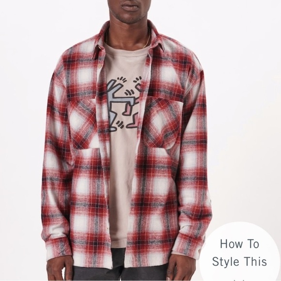 Abercrombie & Fitch Plaid Flannel Oversized Shirt Button Up Top Shirt Jacket M - Picture 4 of 17